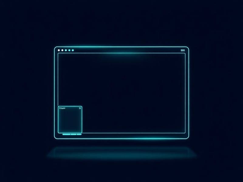 Glowing wireframe browser layout representing website design